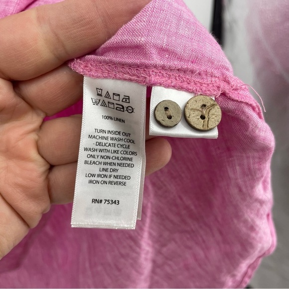 Cynthia Rowley Womens plus size 1x Pink 100% Linen Tunic Style Collared Blouse - Picture 6 of 6